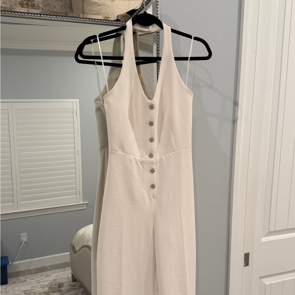 NWT Aritzia White Halter Jumpsuit with Button Front